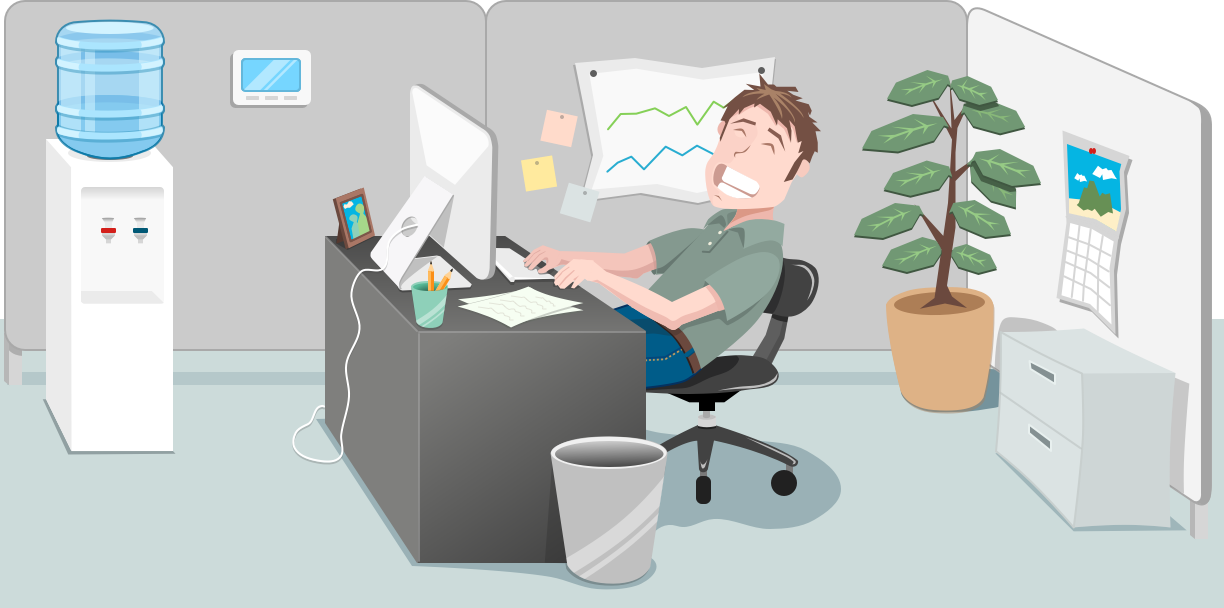cartoon of person working in office