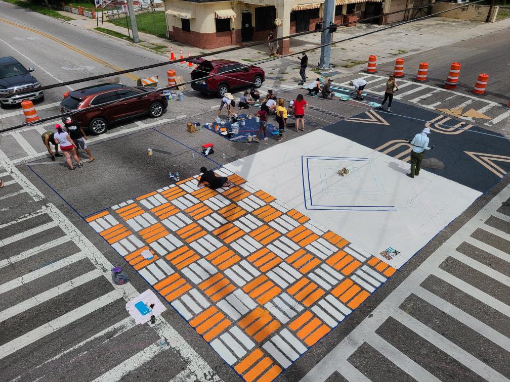 a busy crosswalk